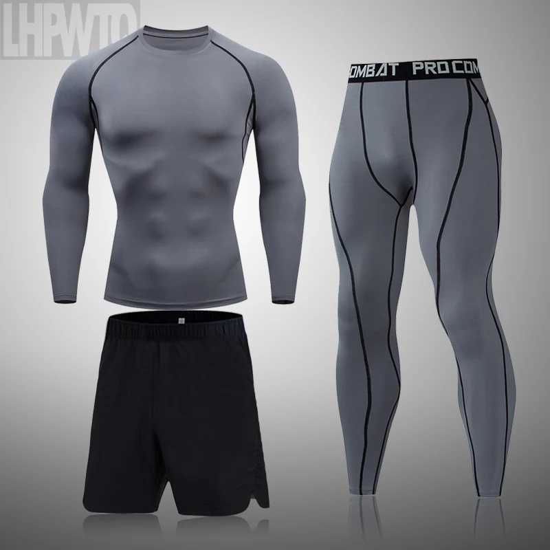Men's Thermal Underwear Mens Compression Running Set Fitness Tight Fast Drying Sport Thermal Underwear Training Jogging Top Gym Sportswear Set Y2