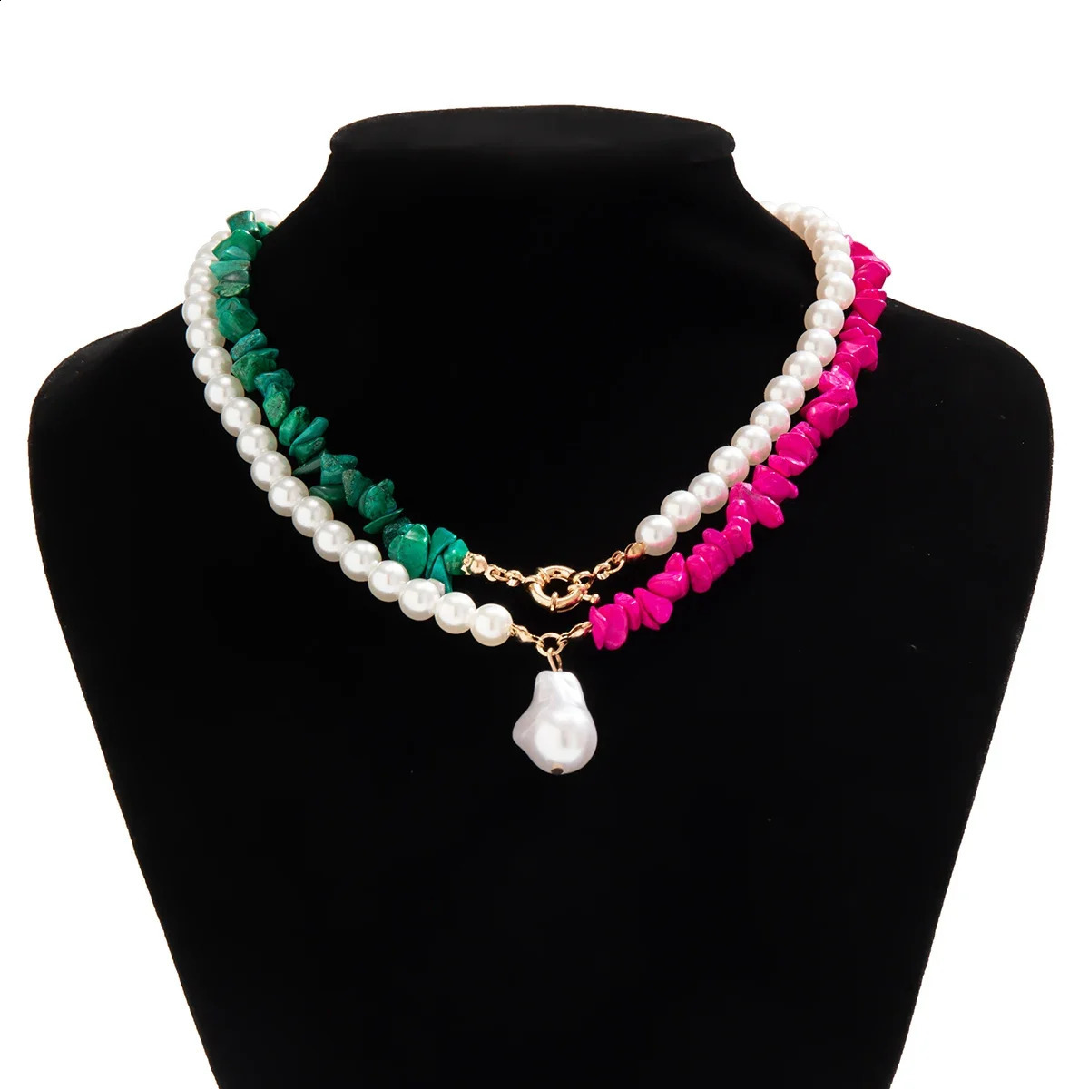 Fashionable natural stone irregular bead necklace female pearl pendant necklace jewelry necklace party 241018