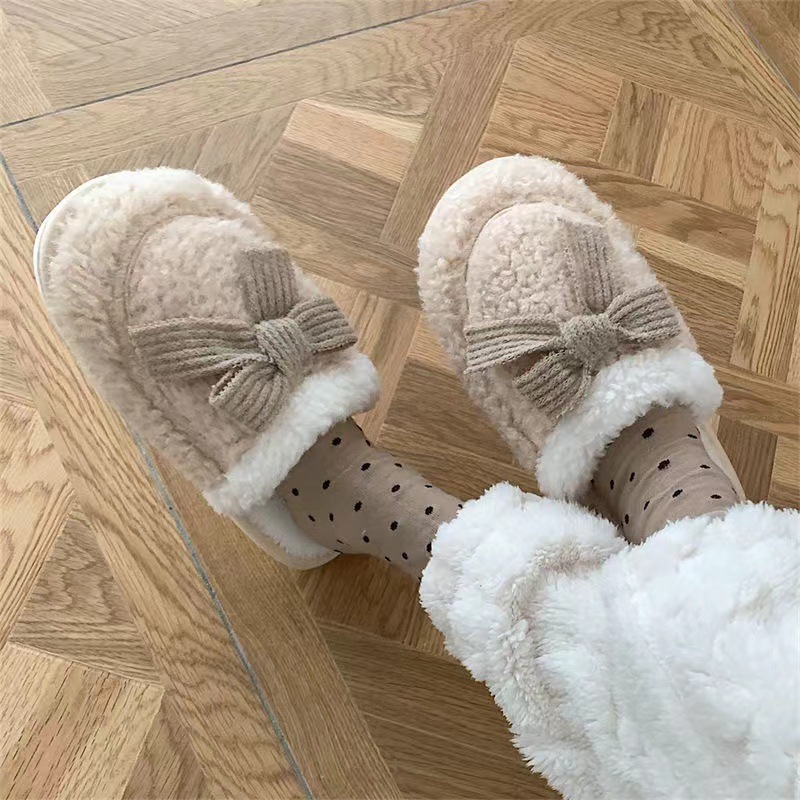 Cute Bow Slippers: Thick Bottom Anti-Slip Cotton Slippers for Couples