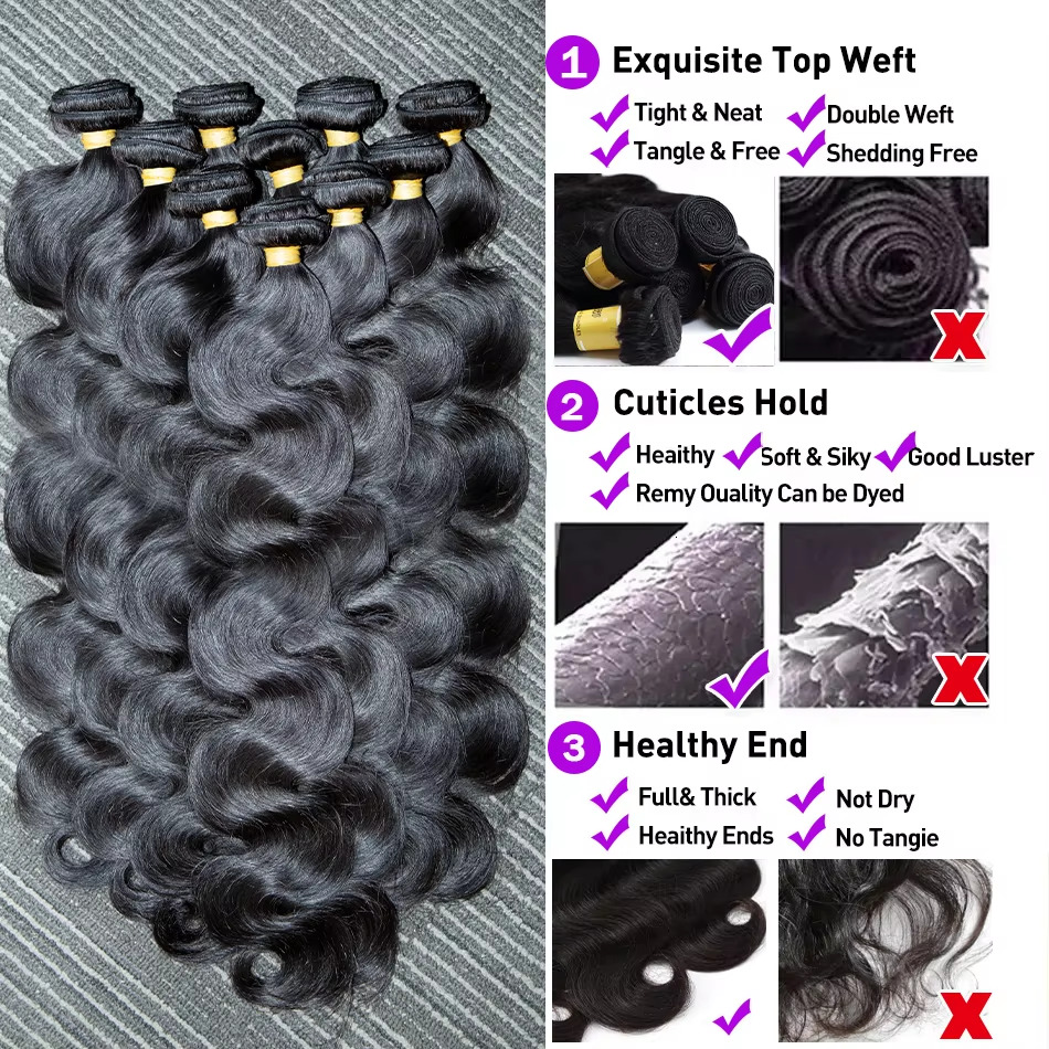 MELODIE Body Remy Unprocessed Raw Virgin 100% Human Hair Water Wave Extensions 3 4 5 Bundles Deal