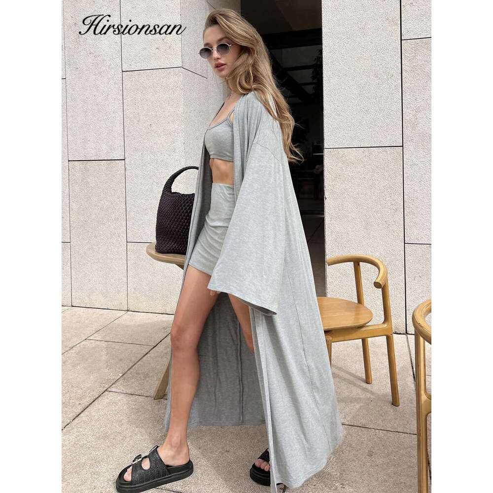 Hirsionsan Modal Soft Loose Sets Women Casual Two Or Three Pieces Long Sleeve Cardigan & High Waist Dresses Outfits Tracuit