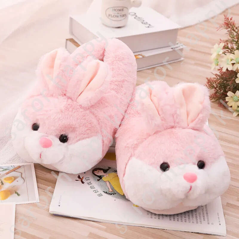 House Fluffy Women Slippers Cute Cartoon Pink Bunny Girls Fur Slides Bedroom Indoor Rabbits Warm Plush Ladies Casual Shoes 619