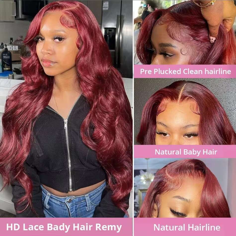 Rosabeauty 250% 99J Bury Body 13x6 Lace Frontal 30 40 Inches Water Wave HD Transparent Human Hair Wigs For Women