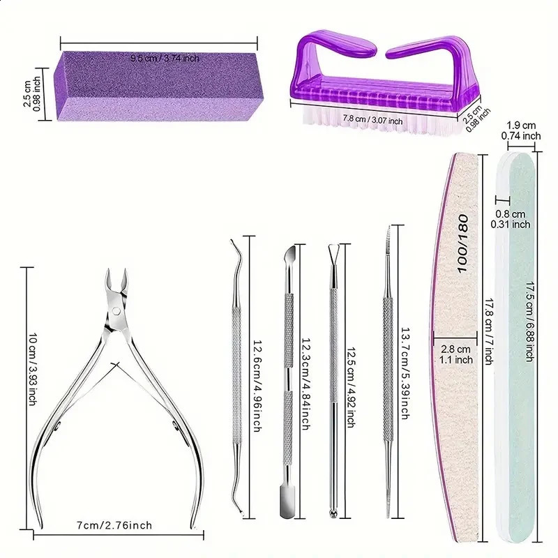 12 Pcs Nail Files Set Cuticle Clippers Polishing Buffer File Cleaning Brush Dead Skin Scissors Manicure Care Kits 241017