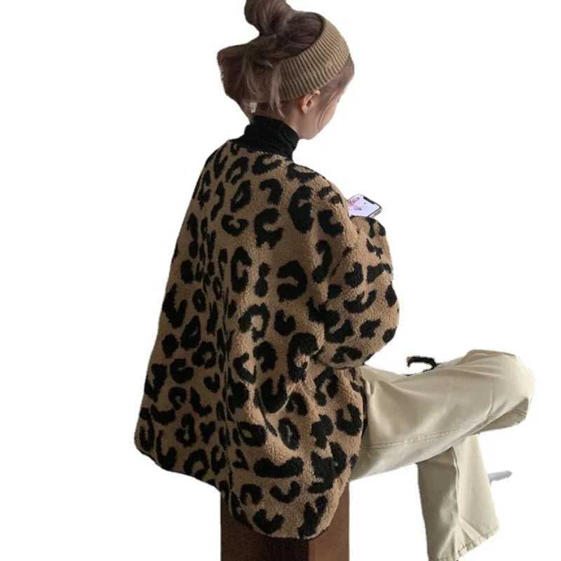 Lamb Wool Coat Women Autumn Winter 2023 Leopard Print Female Coat Hong Kong Flavor Retro Niche Age-Reducing Fashion All-MatchX241018