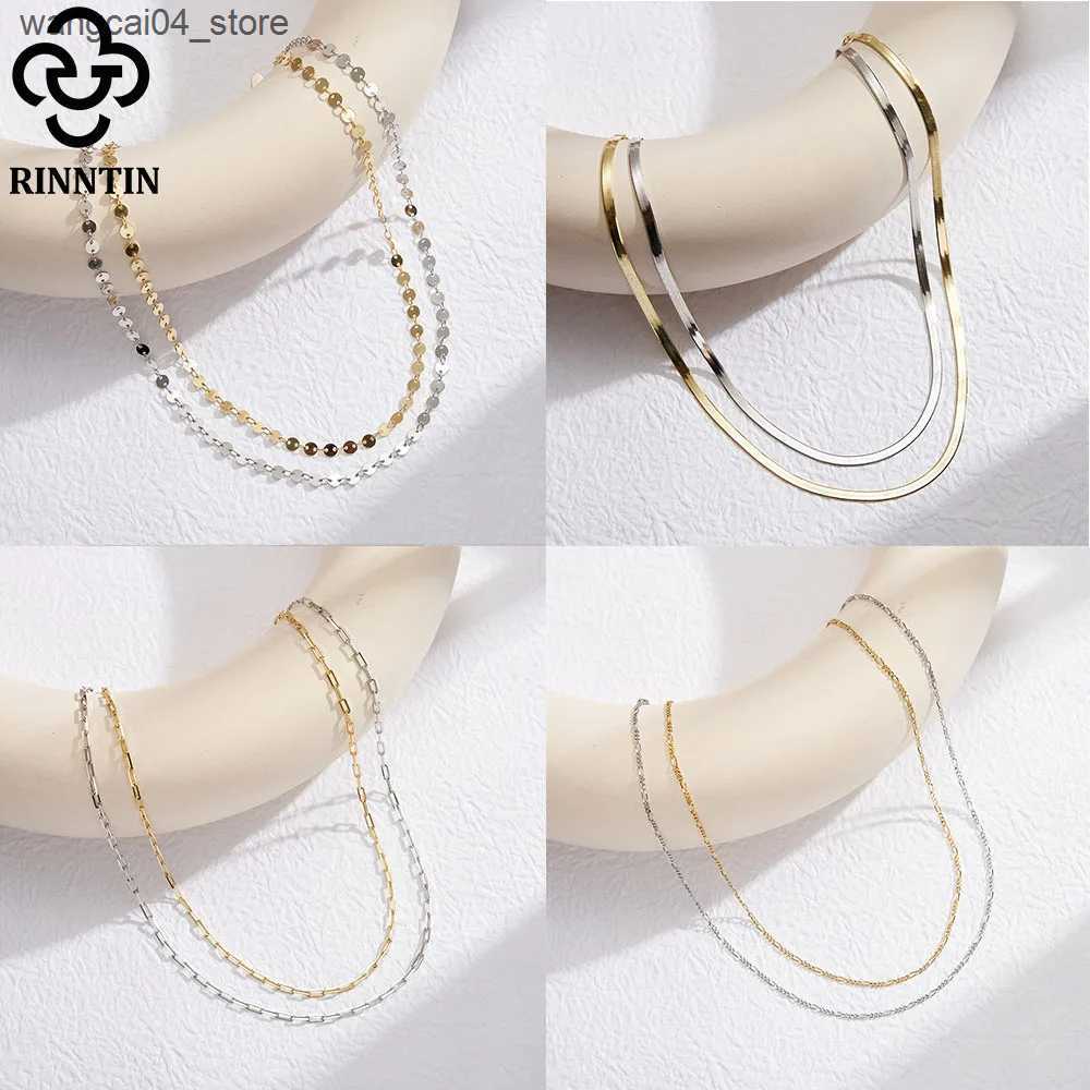 Chokers Rintin new S925 pure silver short necklace basic chain necklace jewelry gift necklace mens fashion L240910
