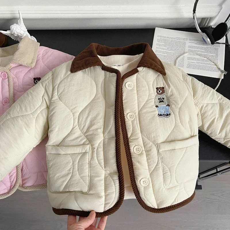 Childrens Winter Coat New Korean Edition Girls Apron Embroidered Baby Collar Coat Small Coat Girls Winter Clothing M241018