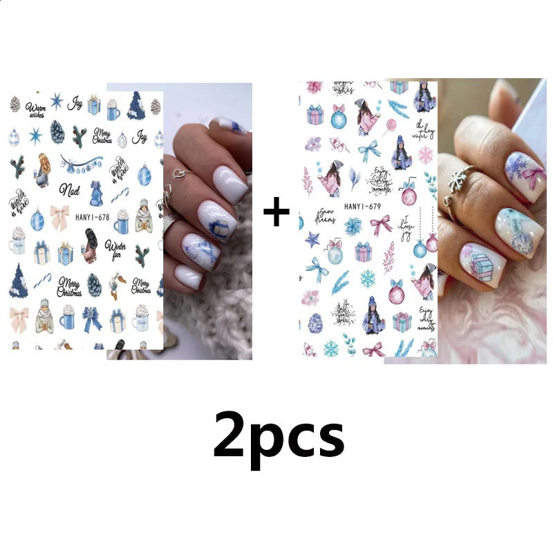 3D Christmas Sticker Nail Decal Winter Snowflake Series Cartoon Santa Claus Elk Adhesive Nail Decoration 241017