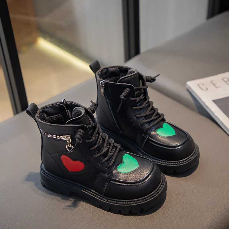 Boots Girls Fashion Boots Kids Rubber Boots Cool Autumn and Winter Cotton Soft Sole with Love Side Zip Children Princess Boots PU H241018