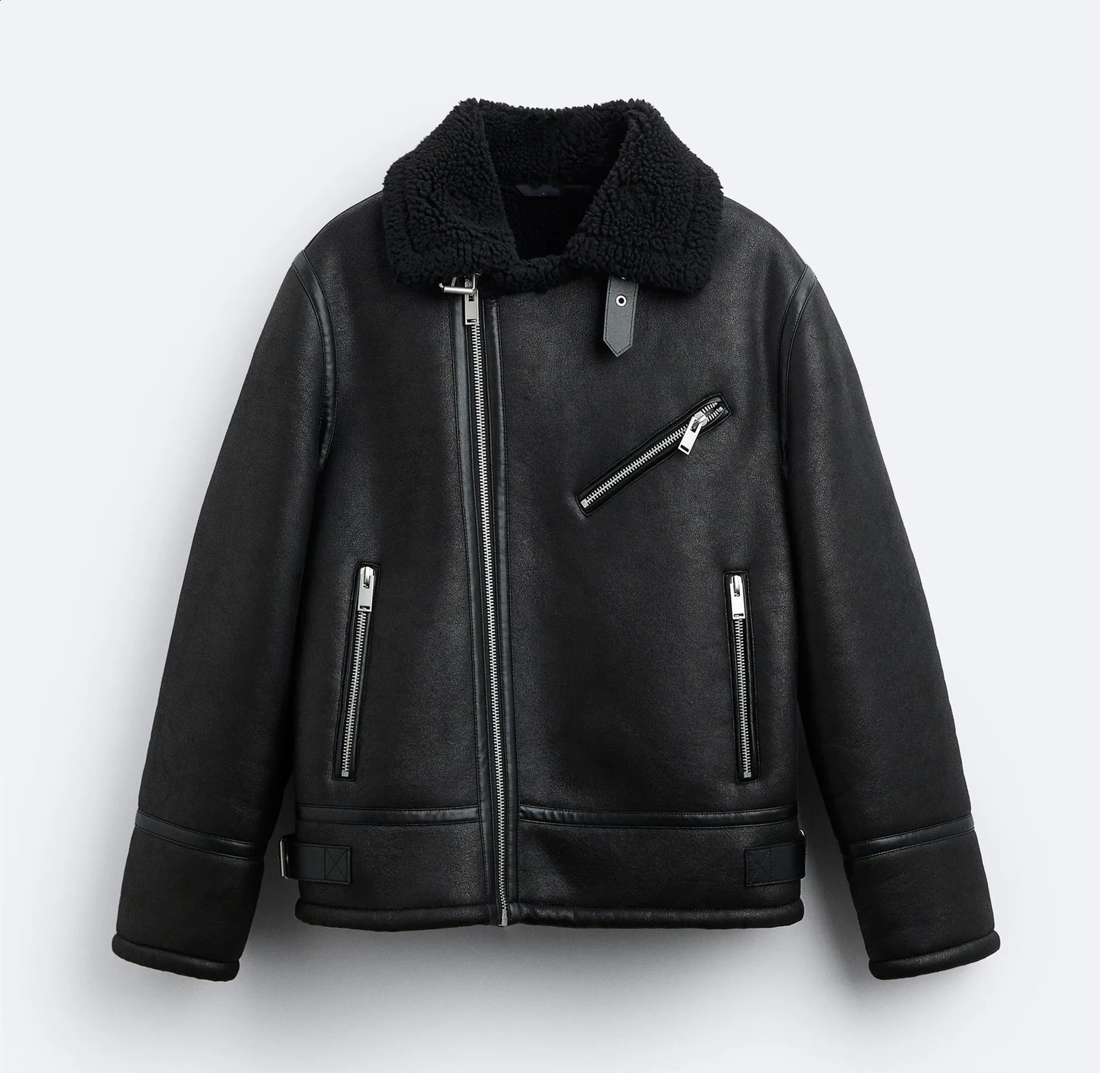 Warm winter high-quality collar suede tube double-sided motorcycle punk mens warm winter leather jacket 241007