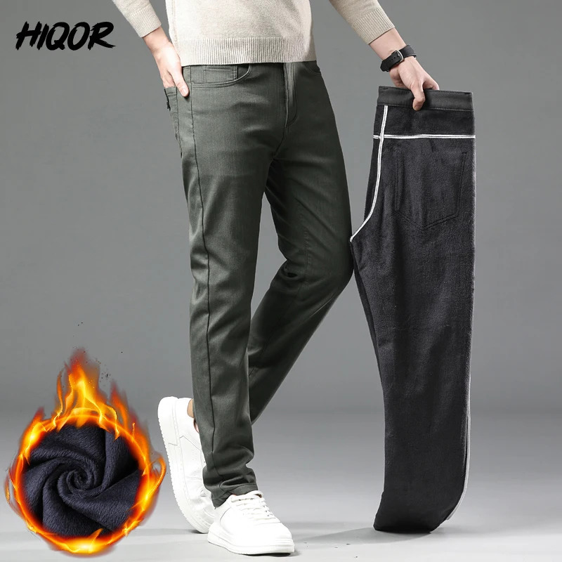 HIQOR Winter Thick Warm Casual Pants Man Mens Clothing Fleece Business Straight Trousers For Men Loose Male Pantalones 241018
