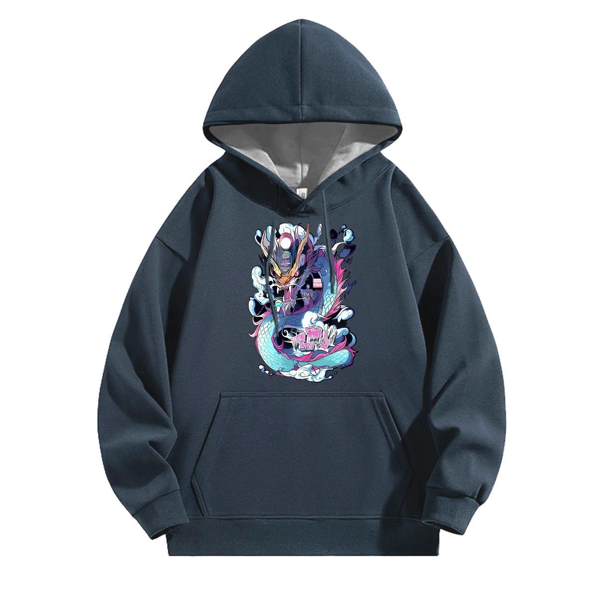 DIY Customized Men's Hooded Sweatshirt Popular Men Tops Hoodie Anime Print Pullover Hoodie Y2K Breathable Drawstring Thick Fleece