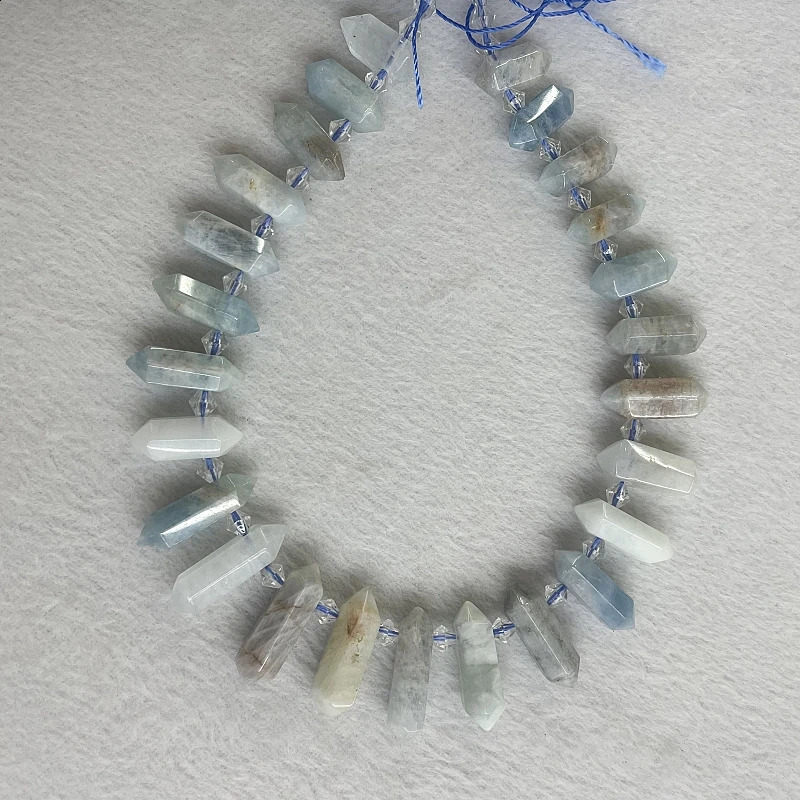 Natural aquamarine sapphire blue moon quartz crystal hexagonal pillar loose bead jewelry earring and necklace making 241017