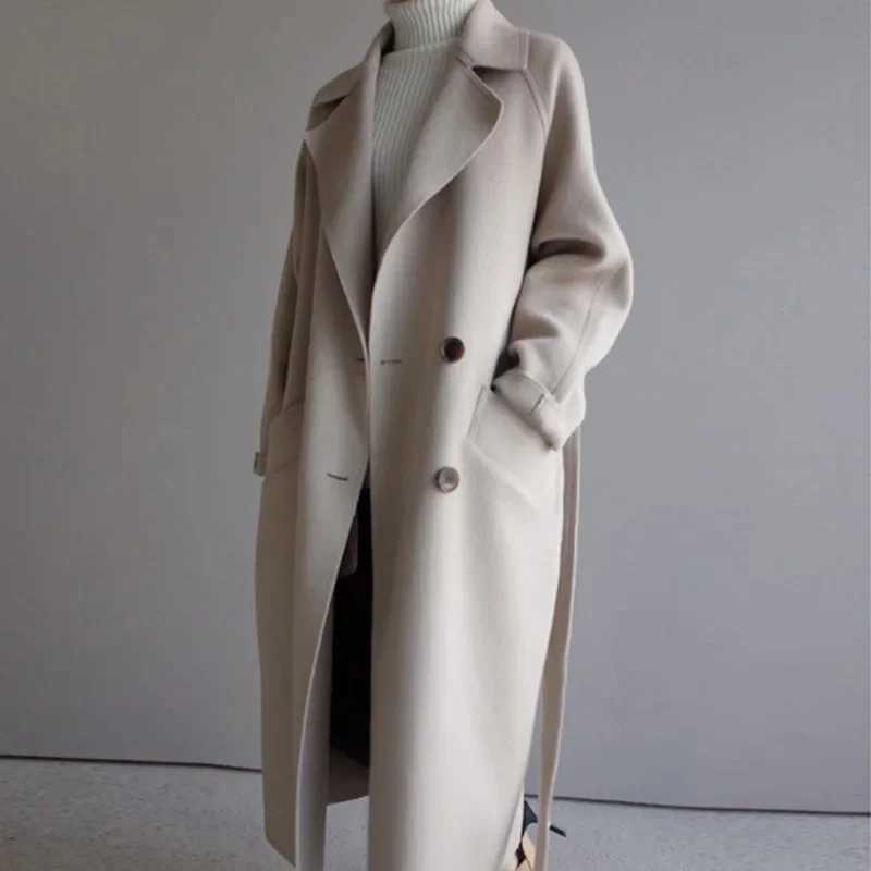 Reversible Medium-length Woolen Jacket For Women 2020 Autumn/winter New Solid Color Double-sided Fleece Coat Pretend SheepskinX241009
