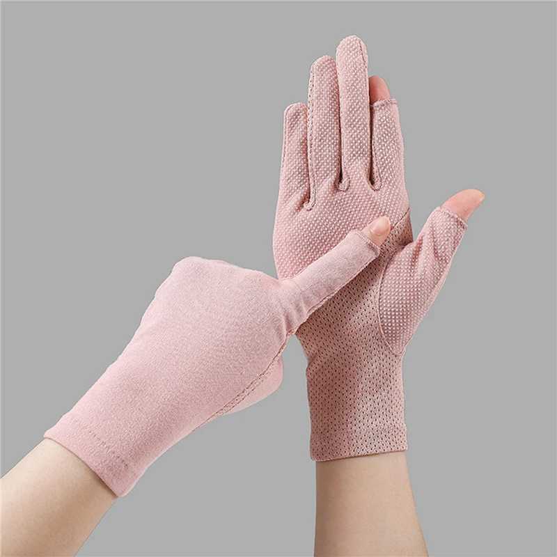 Summer and Autumn Womens Thin Lace Show Finger AK Finger Cycling UV Sunscreen Finger GlovesW241018