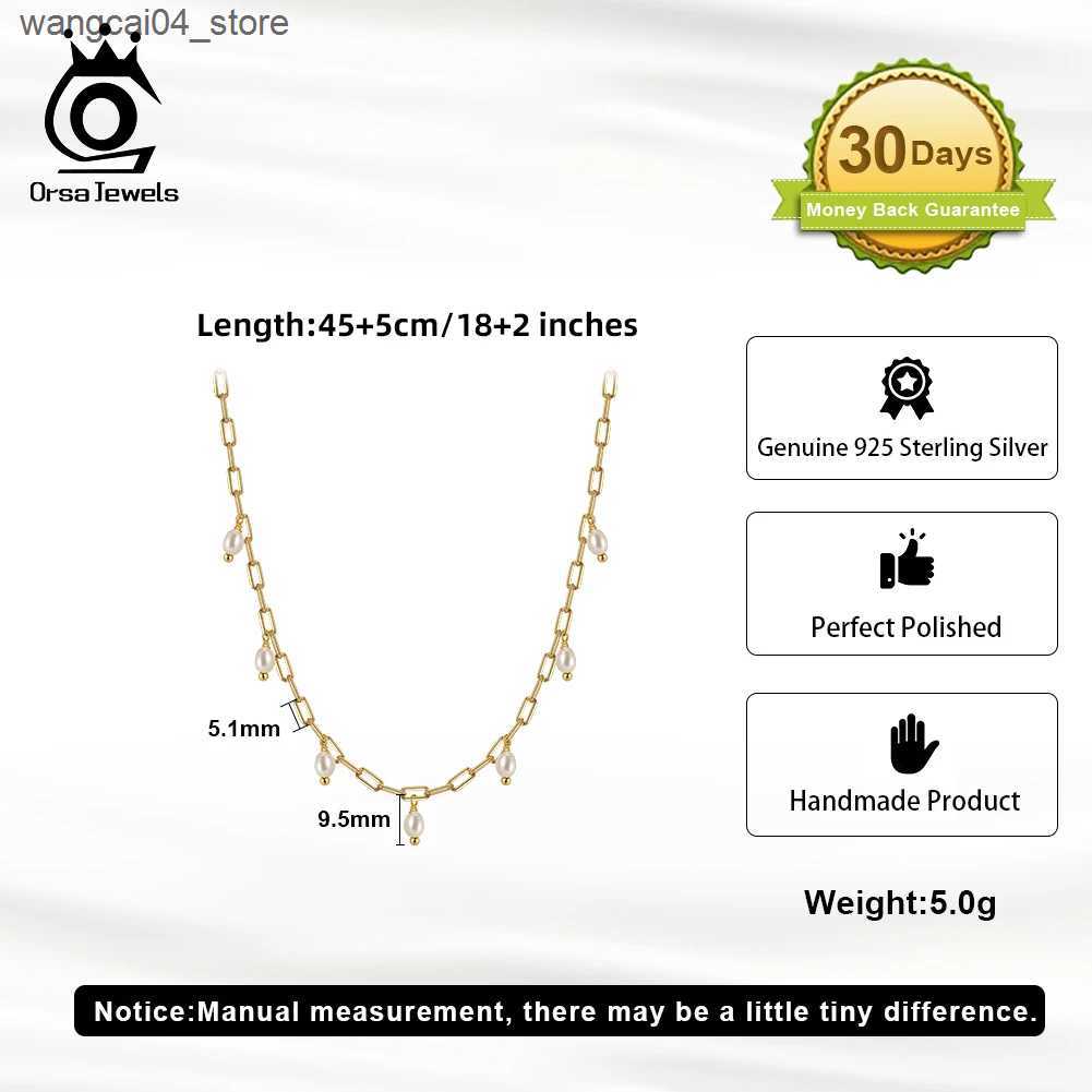 Chokers ORSA JEWELS 14K gold paper clip chain necklace with natural pearls suitable for women S925 silver pearl necklace party jewelry GPN51 L240910