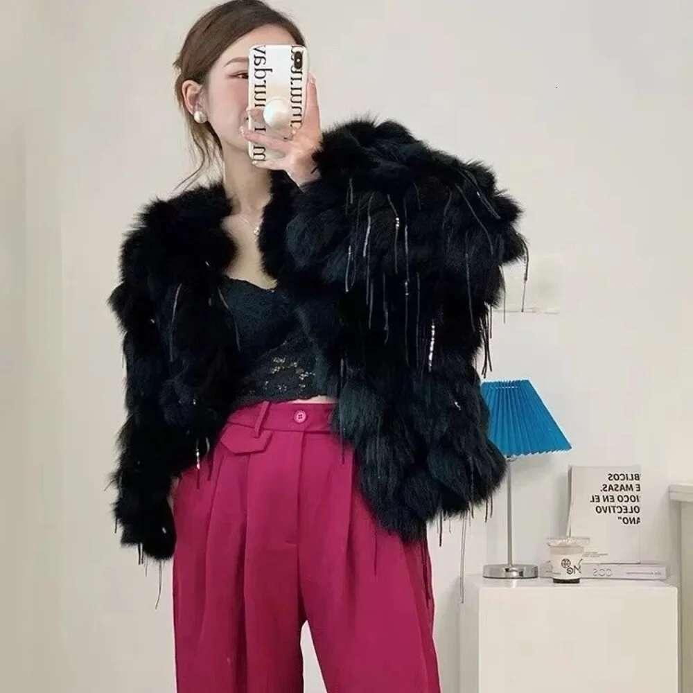 Real Jackets New Natural Fox With Tassels Fashion Winter Warm Fur Women Coatsfur Coat Thick Hotsweet