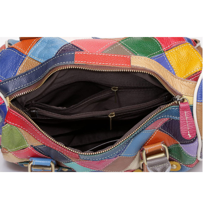 Hot Genuine Leather Handbag Fashion Plaid Colorful Patchwork Ladies Boston Bags Women Pillow Bag Bolsos Sac A Main
