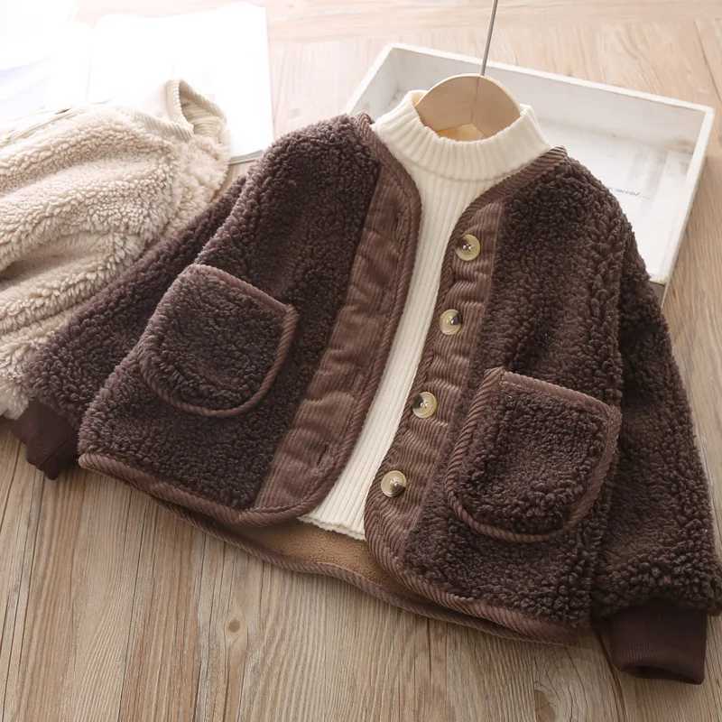 Autumn/Winter Korean Boys and Girls Clothing Open Hemp Fleece Loose Cashmere Warm Childrens Jacket M241018