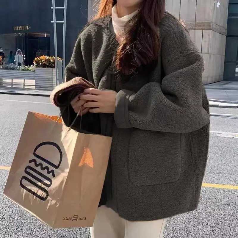 Korean Chic Coat Women Autumn Winter Lamb Wool Jacket Fleece Jacket Thick Warm Coat Women Clothing Short TopsX241018
