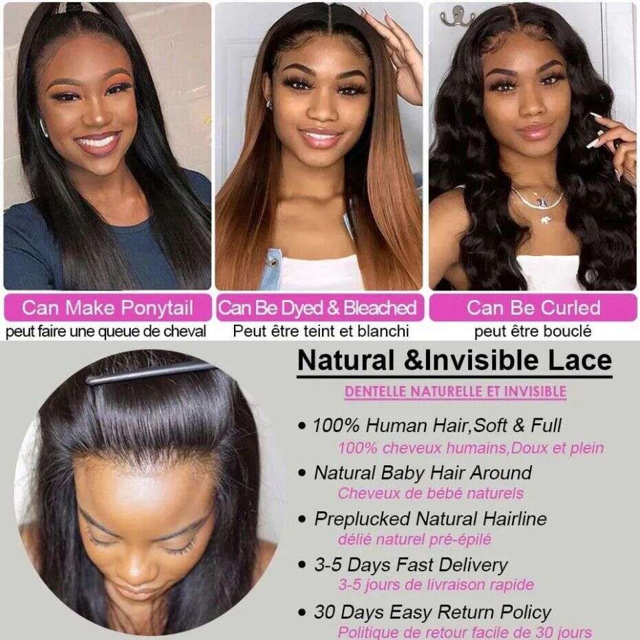New Glueless Wig Straight 13x4 13x6 Hd Transparent Lace Front Wigs Brazilian Remy Hair Pre-Cut 5x5 Lace Closure Wig Pre Plucked