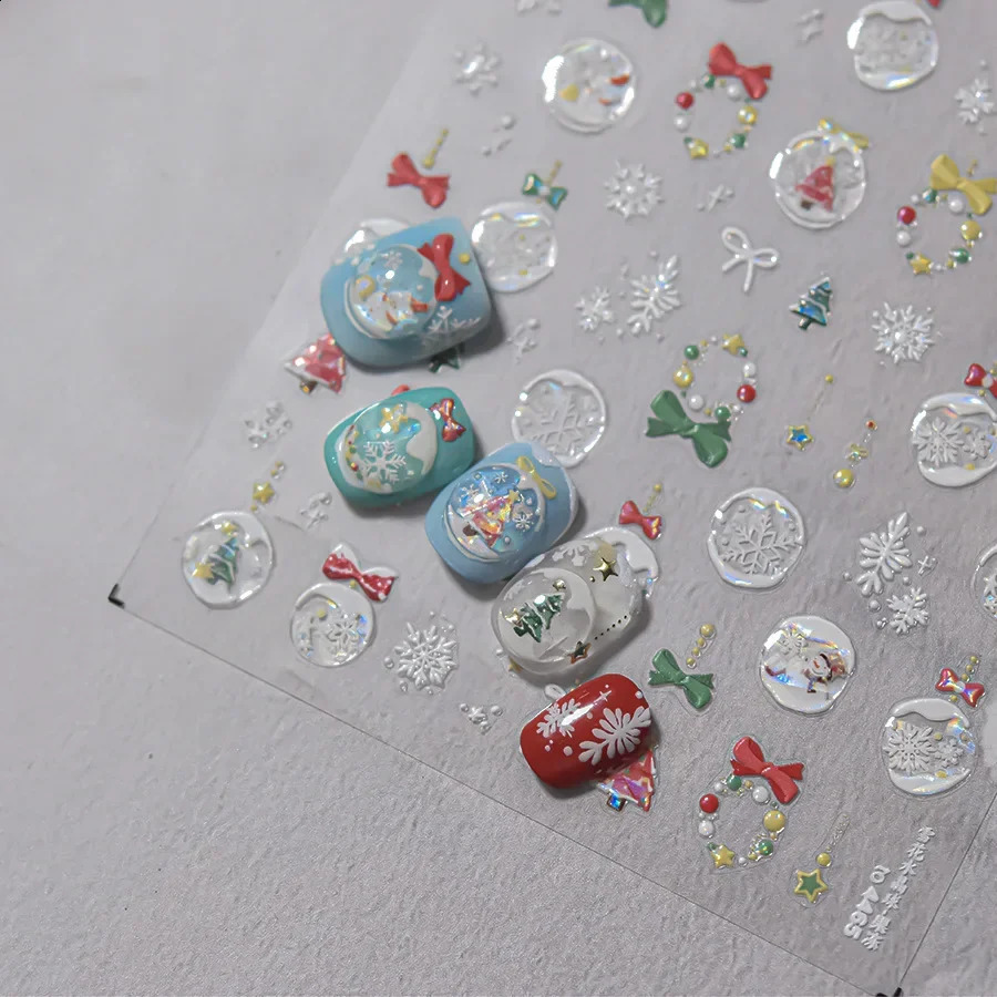 5D Bronzing Gold Jelly Nail Art Stickers DIY Christmas Cartoon Snowflake Santa Claus Nail Decoration Slider Decals Manicure 241017