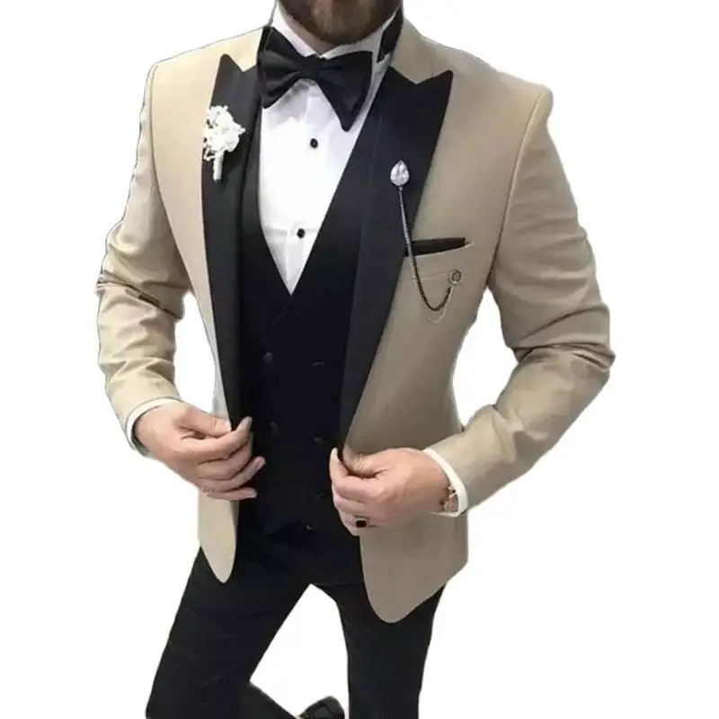 Men Suits Slim Fit For Wedding Groom Tuxedo Peaked Lapel 3 Piece Formal Male Fashion Jacket with Black Pants Vest 2025