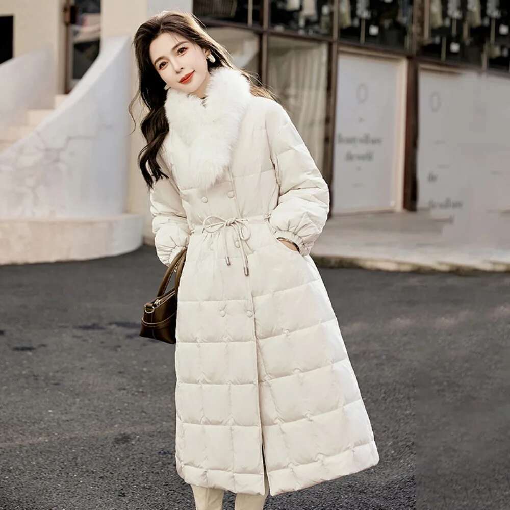 Winter Fox Fur Long Down Jacket Women 2024 Chinese Fashion Warm Outerwear Female Puffer Coat Streetwear