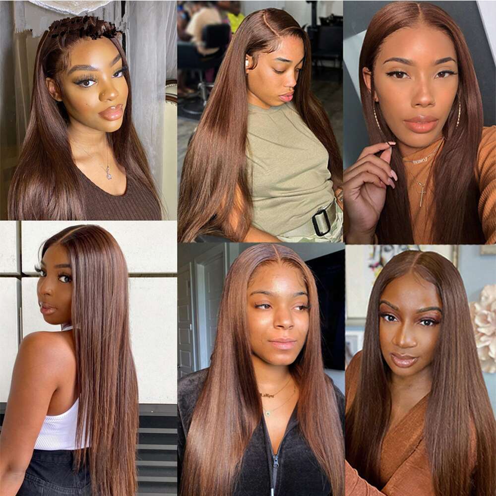 Dark Chocolate Brown Straight Front Wig Colored Transparent Lace Frontal Human Hair Wigs For Women On Sale Clearance
