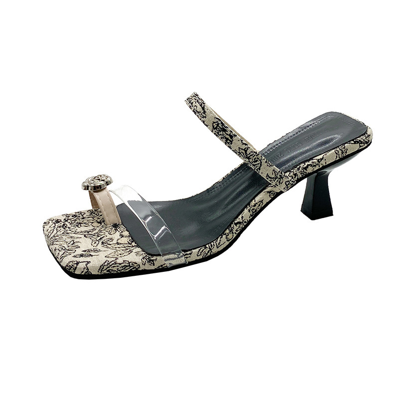 New Chinese Style Embroidered Flip Flops For Summer Women S Outerwear With Square Toe And Slim Heel Sandals High Heels Ddmythur