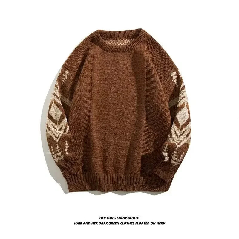 Mens Knitted Sweater With Cable Knit Round Neck Winter Wool Top Trendy Vintage LooseFit Pullover Coat For Men 241018
