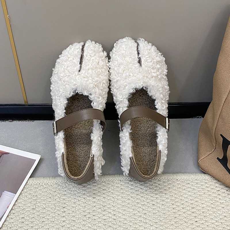 Shoes Woman Flats Loafers Fur Round Toe Autumn Casual Dress Moccasin Fall Winter Leisure Buckle Flock RubbXJ250319