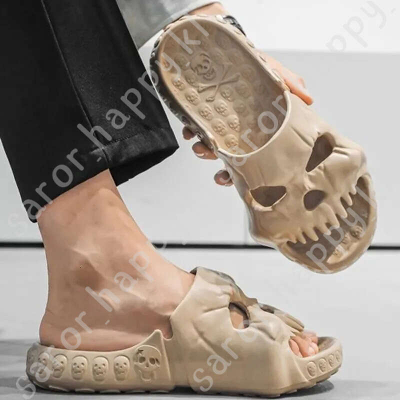 New Personalized Skull Design Men Slippers 2023 Summer Outdoor Fun Novelty Slide Thick Sole Platform Beach Non-Slip Women Sandal 505