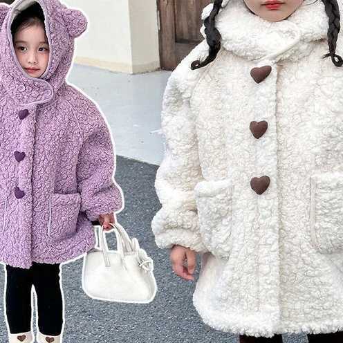 Girls coat cashmere new sweater childrens fashionable Western style clothing plush thick winter clothing M241018