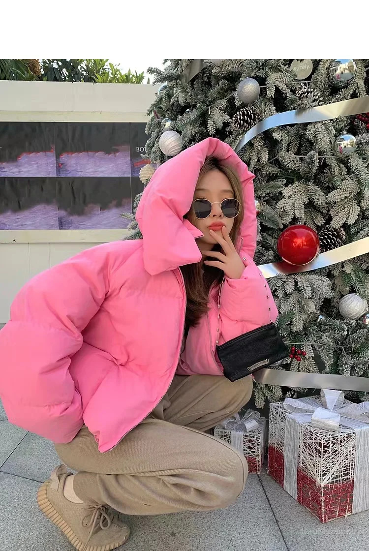 Winter Chic Hooded Down Cotton Puffer Parka Coats Women Loose Solid Thicken Warm Jacket Female Fashion Zippers Outwear 241018