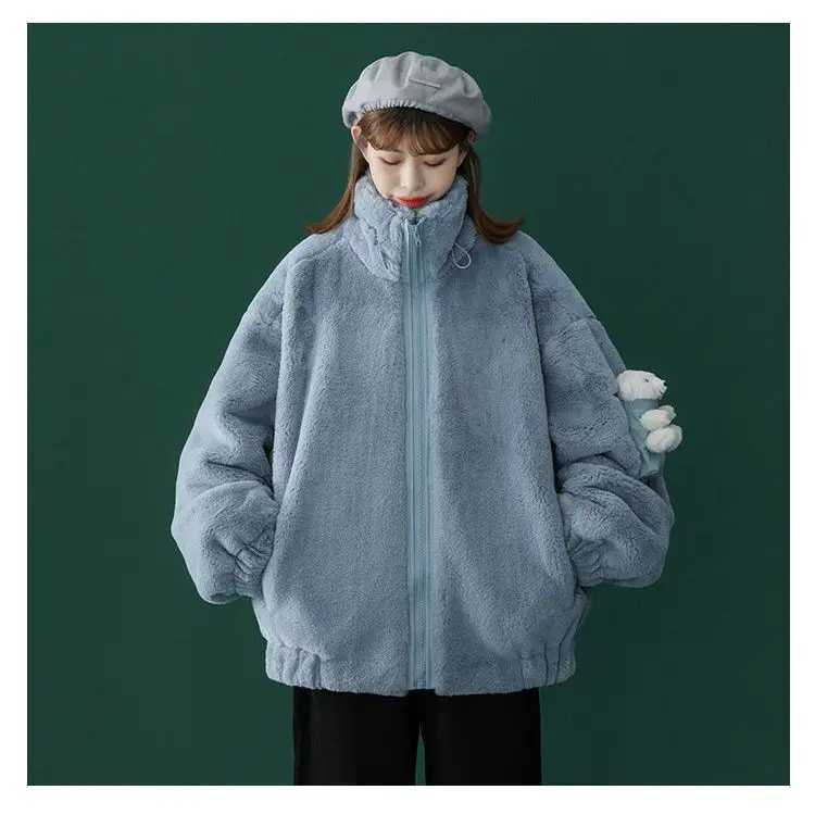 Autumn Winter New Foreign Style Lamb Wool Plus Velvet Cotton Coat for Womens Age Reduction New Sweet and Warm Non-padded CoatX241018