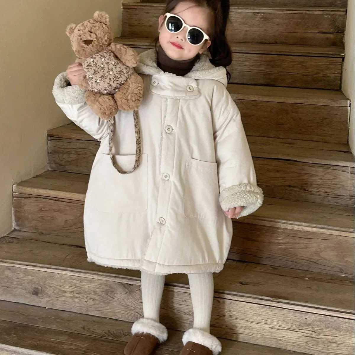 Winter New Childrens Clothing Korean Childrens Clothing Girls Double sided Wool Coat Medium length Coat M241018