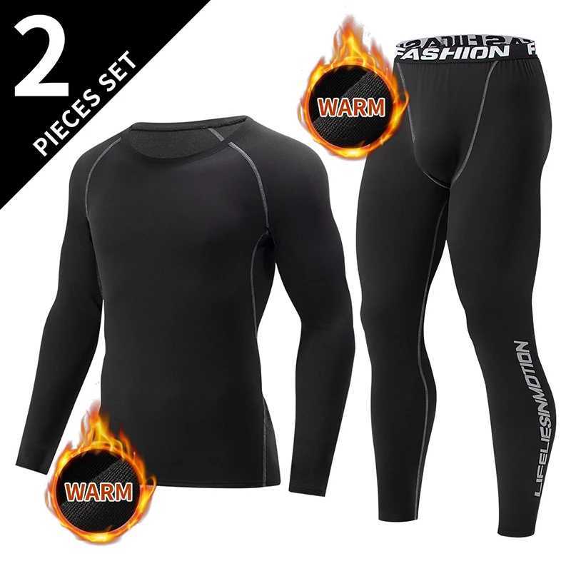 Men's Thermal Underwear 2-piece mens warm corset Ski warm suit Corset jacket and trousers Mens fitness pants shirt running athletes sports pants 