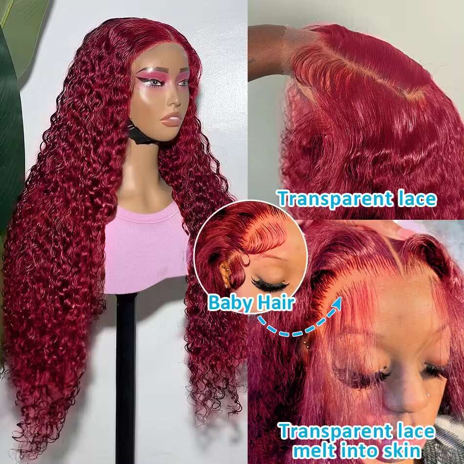 Rosabeauty 99J Bury 13x6 Frontal Human Hair Loose Deep Wave Wigs Remy Red Colored Water Curly 13x4 Lace Wig For Women