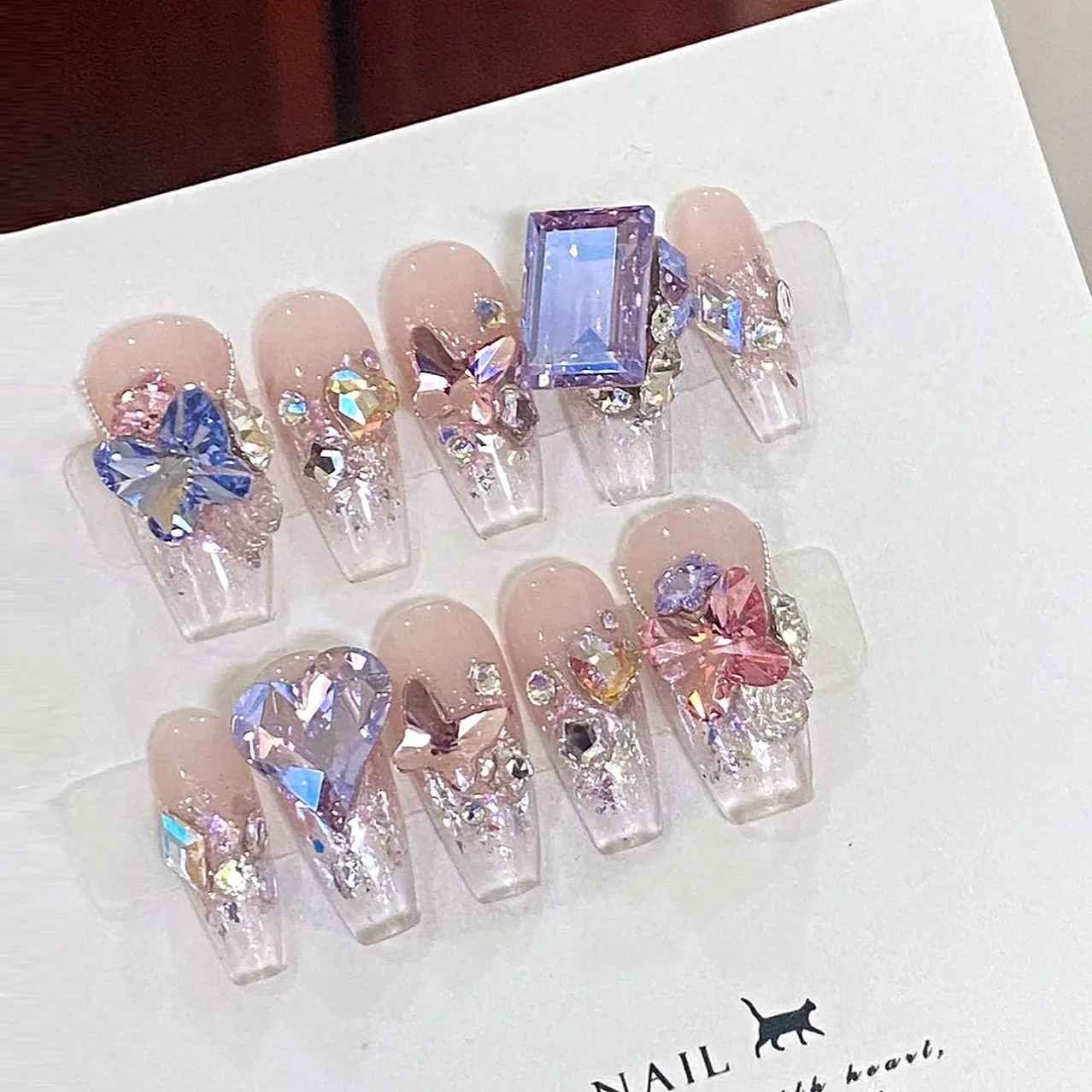 Korean Nail Handmade Manicure Wearable Nail Stickers false Nail Stickers Butterfly Glitter Diamond Nail Art 241017