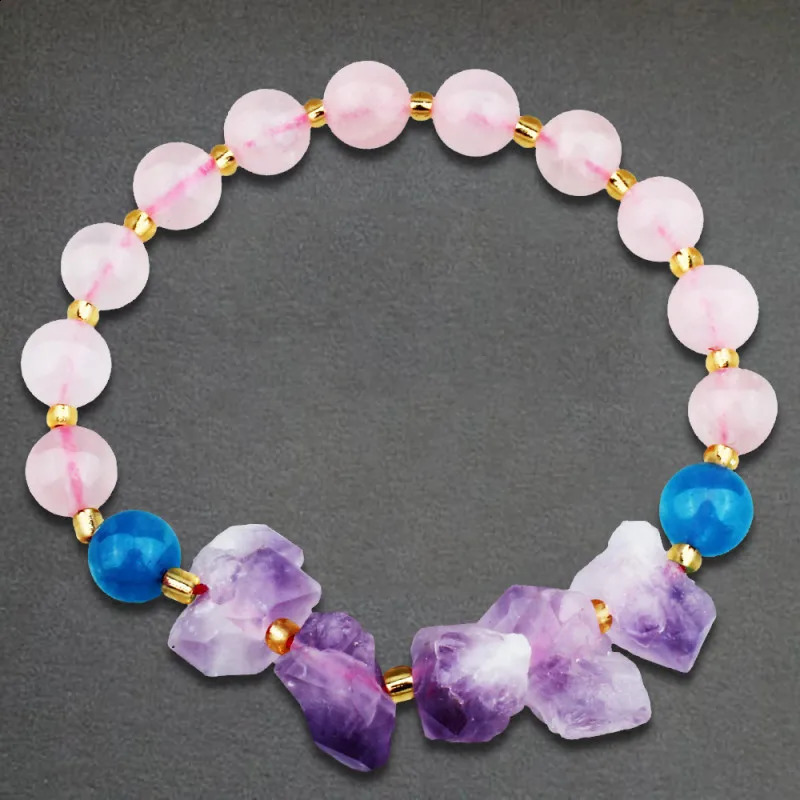 HAWSON Pink Crystal Bracelet Natural Stone Beads Blue Purple Crystal Bracelet with Elastic Rope 241018