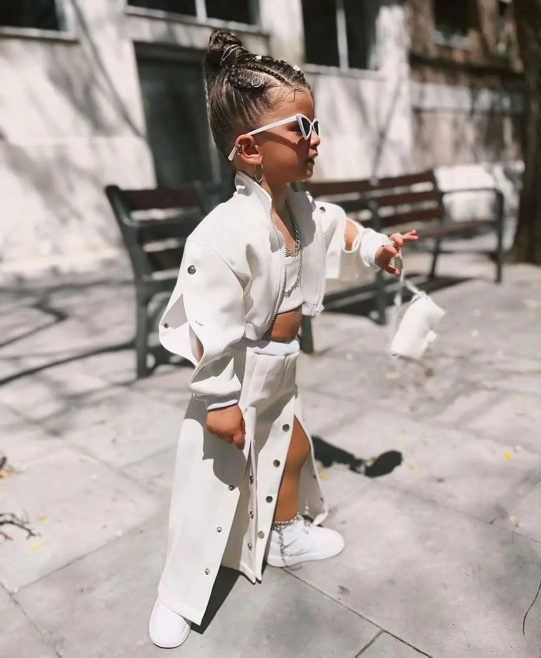 Girls Jacket Wide Leg Pants Teenager 3 pcs Set Children Clothing Suit Winter Kids Clothes For 3 4 5 6 7 8 Years White Color 241008