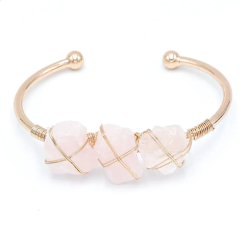 Reiki Natural Stone Cuff Bracelet Womens Coil Wrapped Irregular Ore Stone Amethyst Sapphire Crystal Treatment Bracelet 241018