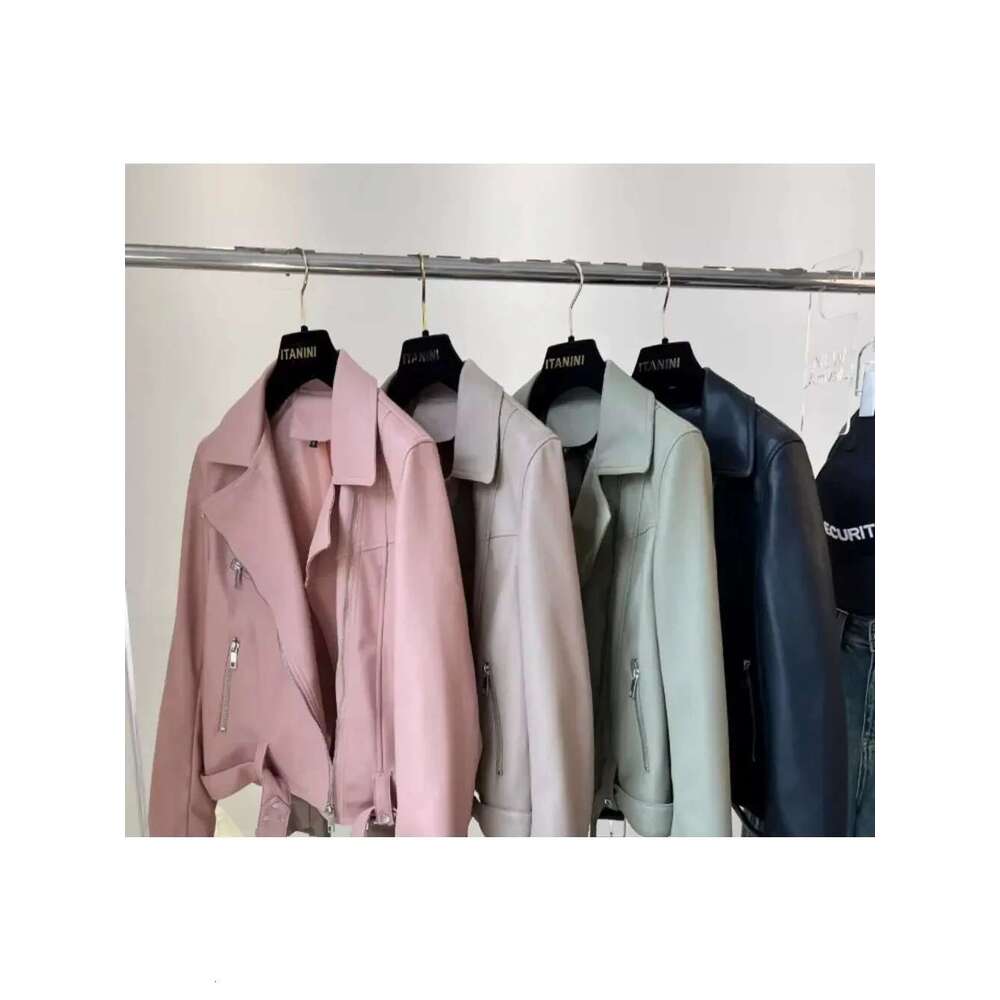Pink Short Faux Leather Women's Small 2024 Spring Easy To Match Casual Biker Jacket High Street Cool American Fashion