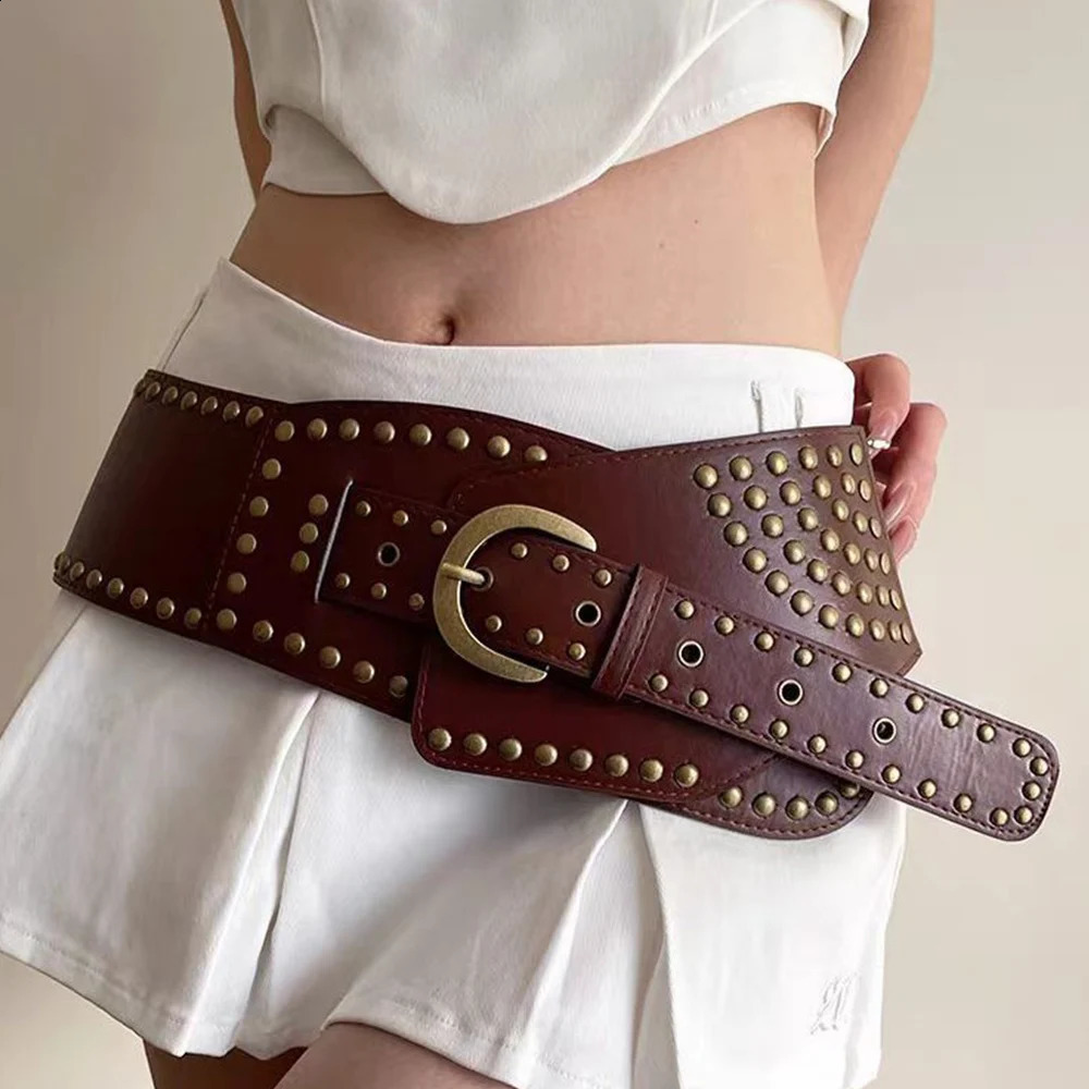 Y2K retro PU broadband retro rivet buckle womens belt jeans belt punk rock hip-hop accessories 241018