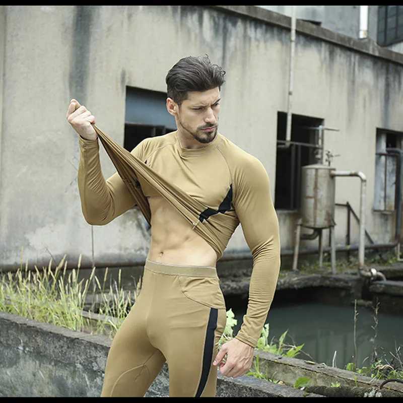 Men's Thermal Underwear Winter New Men Thermal Underwear Sets Compression Flce Sweat Quick Drying Sports Thermo Clothing Men Long Johns Leggings 