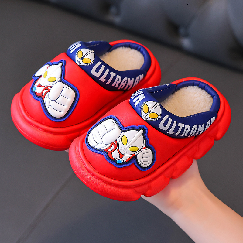Ultraman children's cotton slippers for boys, waterproof for autumn and winter, anti slip and warm for children indoors, cotton slippers for babi