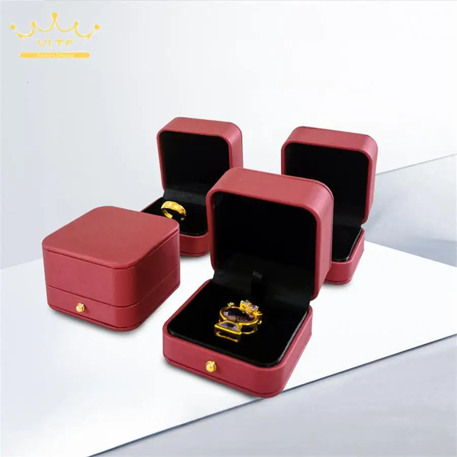 Wine Red Gift Packaging Box Ring Necklace Organizer Case High Grade Leather Jewelry Boxes Wedding Ring Box for Lovers 241007