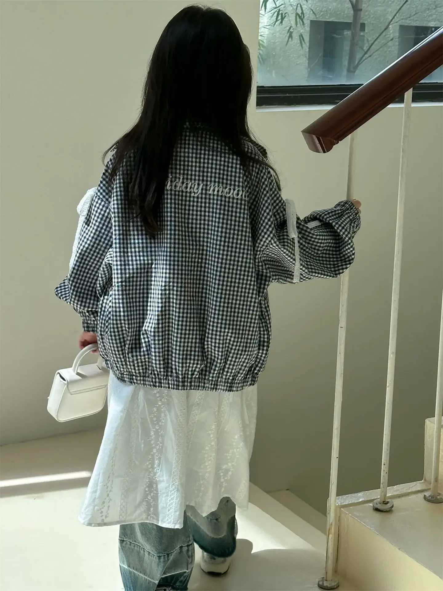 Korean childrens clothing girl plaid jacket autumn new childrens lace bow top M241018