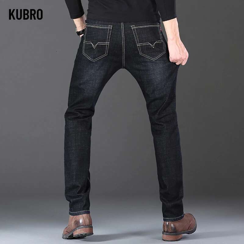 KUBRO Men's Jeans Winter Thickness Pants Straight Blue Jean Baggy Casual Work Denim Pant High Elasticity Wide Leg Male Hot Sale